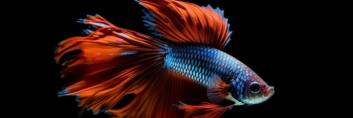 Fototapeta premium Aquatic Elegance - Stunning Detail of Betta Fish on Black Background. Generative AI,