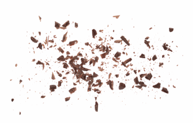 Pile chopped, milled chocolate isolated on white, top view