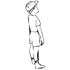 Small child. Graphic black and white image. Vector.