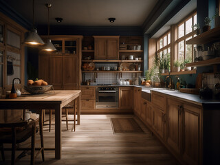 Light wood kitchen designed for comfort and style. AI Generate.