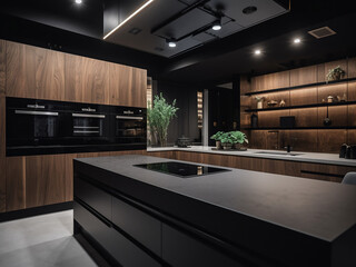 Sleek modern kitchen with stylish design. AI Generate.