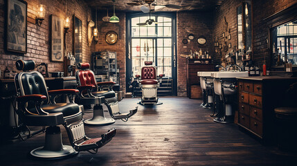 Fototapeta na wymiar Barber Shop with vintage Interior