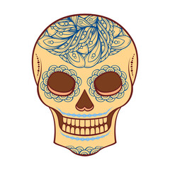 Dia de los Muertos or Halloween sugar scull colorful vector illustration. Mexican Day of the Dead fancy calavera catrina on a white background
