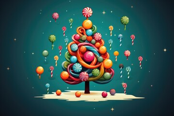 tasty sweet candy christmas tree illustration