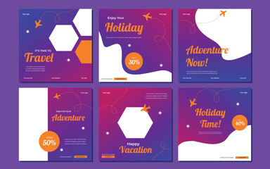 Holiday travel, traveling or summer beach travelling social media post or web banner template design. Tourism business marketing flyer or poster with abstract digital background, logo and icon.