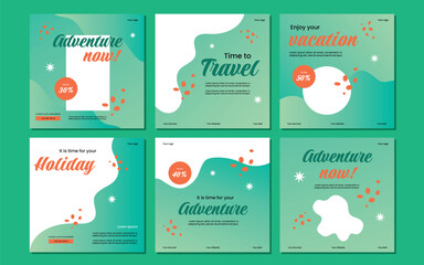 Holiday travel, traveling or summer beach travelling social media post or web banner template design. Tourism business marketing flyer or poster with abstract digital background, logo and icon.