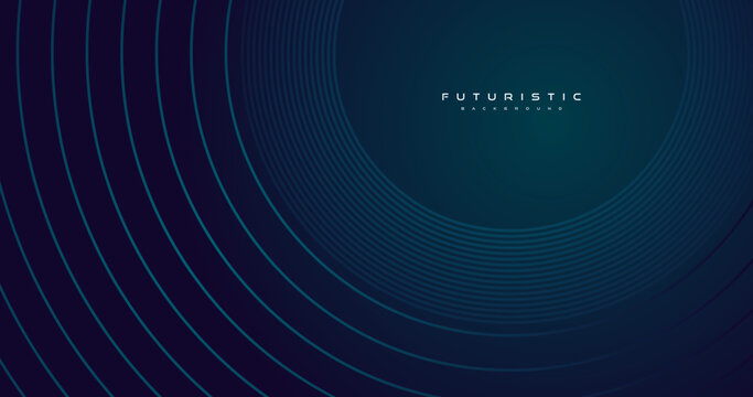 abstract futuristic modern dark green background with circle glowing lines