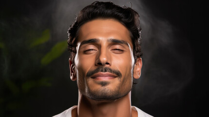 Obraz premium Skincare, wellness and male beauty with india model for cosmetics, health and wellness with skin care, self care and dermatology.