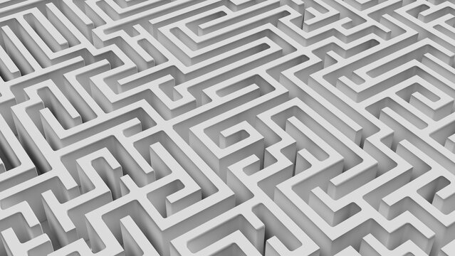 Labyrinth maze structure confusing way to the exit. Breaking the deadlock. 3d render