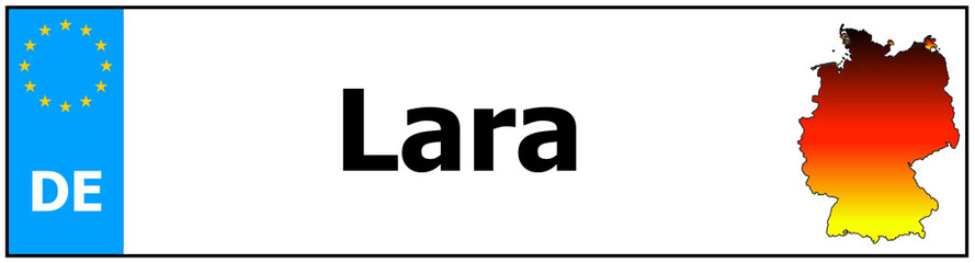 Obraz premium Car sticker sticker with name Lara and map of germany