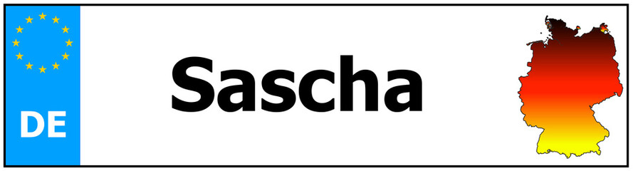 Obraz premium Car sticker sticker with name Sascha and map of germany