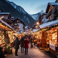 Beautiful and romantic Christmas markets. AI generative.