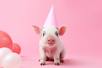 Obraz premium Celebratory Cutie: Birthday Piglet Card