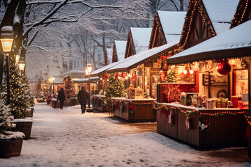 Obraz premium Beautiful and romantic Christmas markets. AI generative.