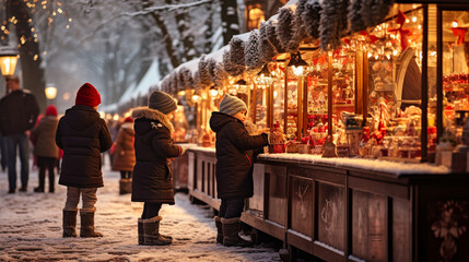 Fototapeta premium Beautiful and romantic Christmas markets. AI generative.