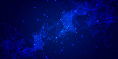 Digital technology internet network connection blue background, cyber nano information, abstract futuristic communication, innovation science future tech data, Ai big data, lines dots illustration 3d