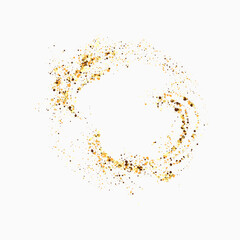 Gold glitters on a white background. Golden particles in the form of a circle. Design element.