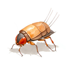Cockroach in cartoon style. Cockroach isolated on white background. Watercolor drawing, hand-drawn in watercolor. Illustration style.