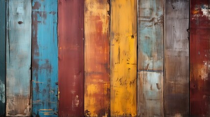 Planche de bois multi couleur usés et vintage - obrazy, fototapety, plakaty
