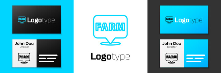 Blue line Location farm icon isolated on white background. Logo design template element. Vector