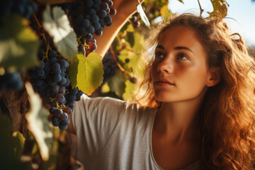 winemaker woman working in her vineyard