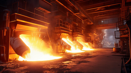 Fototapeta na wymiar Metallurgical industry with melting metal , heavy industry interior view concept image