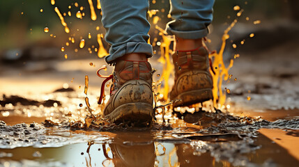 Muddy Footprints: An image of a child's muddy feet leaving playful footprints on a path