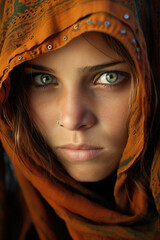 beautiful woman with bright eyes and headscarf