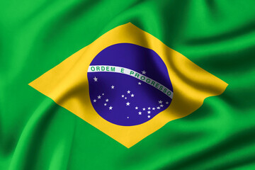 Brazil flag of silk, Brazil Background. 3D Render
