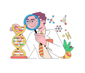 Genetic engineering concept. Genetic testing. pharmacy. Regenerative medicine.Line vector illustration