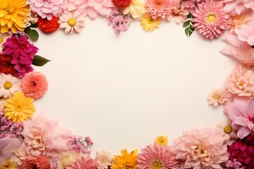 Pink floral greeting card design with flowers on the border and copy space