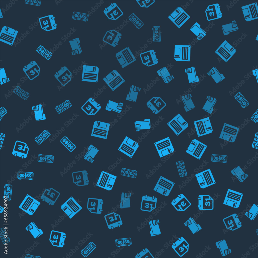Poster set calendar, floppy disk, delete folder and retro flip clock on seamless pattern. vector
