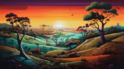 Beautiful sky and mountains view with multicolor flower field. Generative Ai