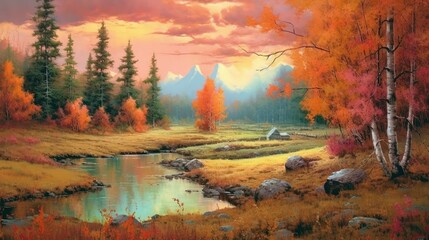 Fototapeta premium Beautiful sky and tree autumn background style. Generative Ai