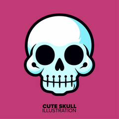 Get ready for Halloween with this cute skull head cartoon vector icon illustration. Embrace the spooky season with a Halloween icon concept in an isolated vector