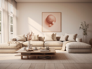 Classic beige living room with timeless appeal. AI Generative.