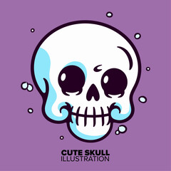 Cute Skull Head Cartoon: Halloween Icon Concept in Isolated Vector