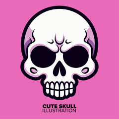 Halloween icon concept: Cute skull head cartoon illustration in isolated vector, flat style.