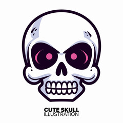 Cute Skull Head Cartoon: Spooky Halloween Icon in Flat Vector Style