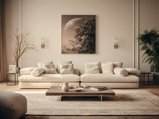 Beige living room offering a harmonious retreat. AI Generative.