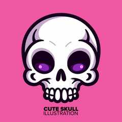 Cute skull head cartoon vector icon illustration: Embrace Halloween concept with isolated flat style.