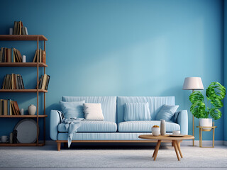 Classic blue living room with timeless appeal. AI Generative.