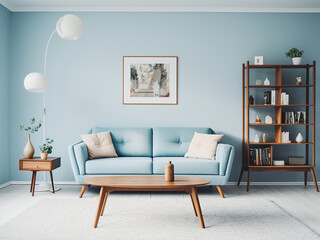 Blue living room offering a harmonious retreat. AI Generative.