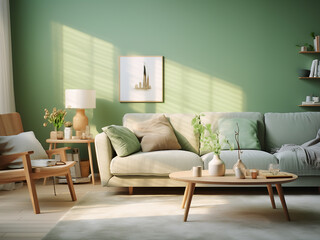 Green living room designed for comfort and style. AI Generative.