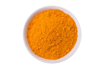 Composition consisting of variations of spices in white bowls and metal spoons