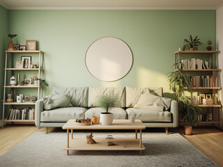 Green living room offering a harmonious retreat. AI Generative.