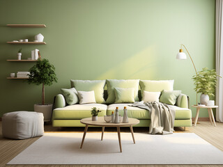 Natural and inviting green living room space. AI Generative.
