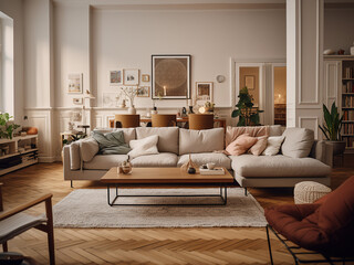 Classic standart living room with timeless design. AI Generative.