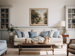 Fototapeta na wymiar Rustic Provence living room designed for relaxation. AI Generative.