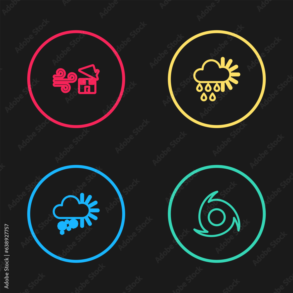 Wall mural Set line Cloudy with snow, Tornado, rain and sun and swirl icon. Vector